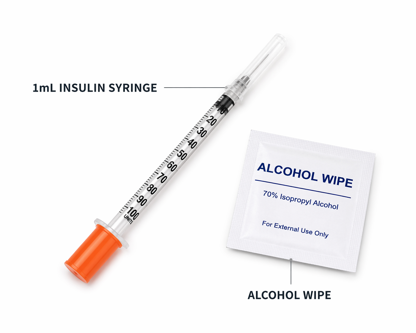 10 Pack Insulin Syringes & Alcohol Wipes